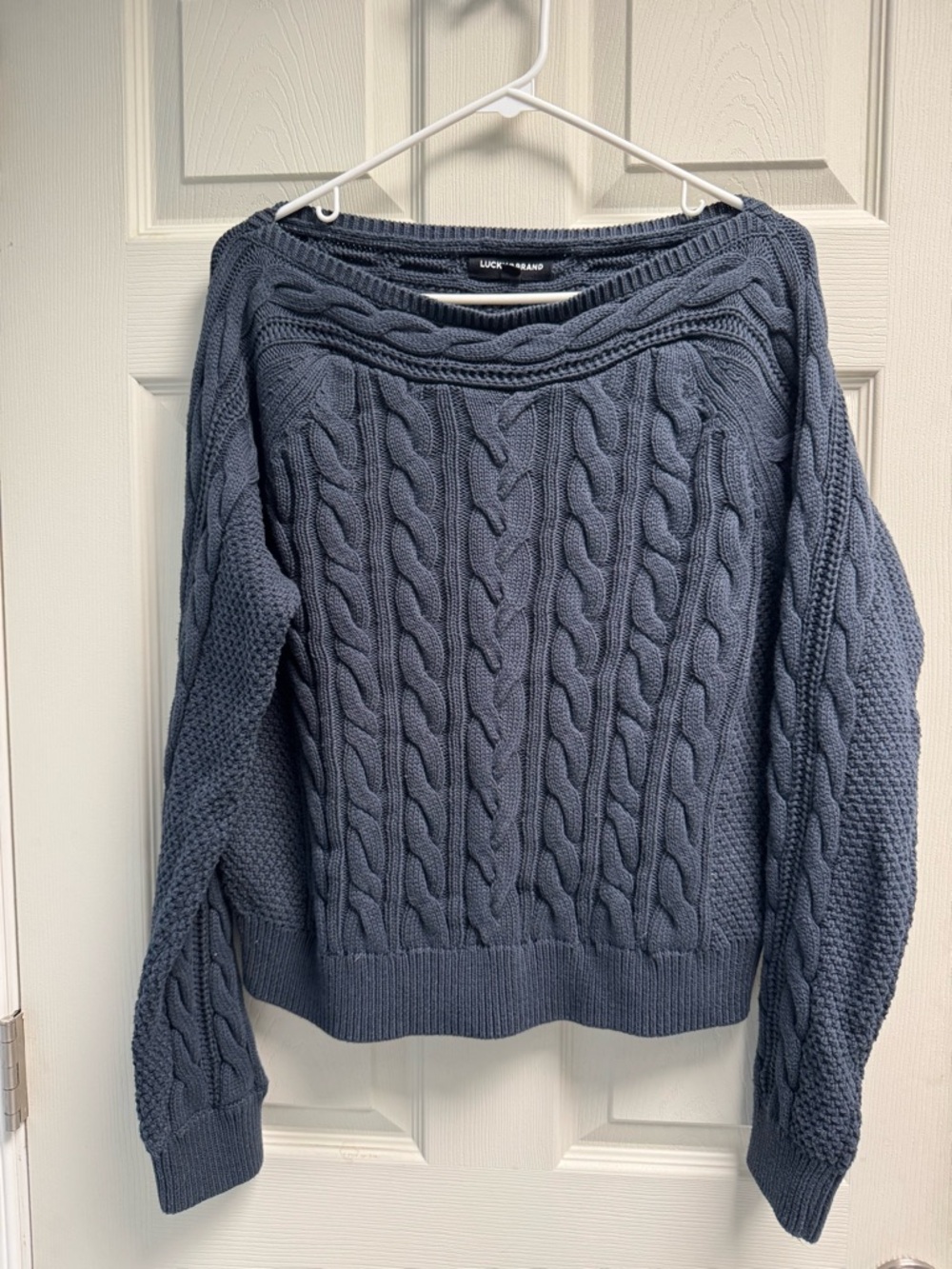 Lucky Brand Slate Blue Off-Shoulder Cable Knit Sweater